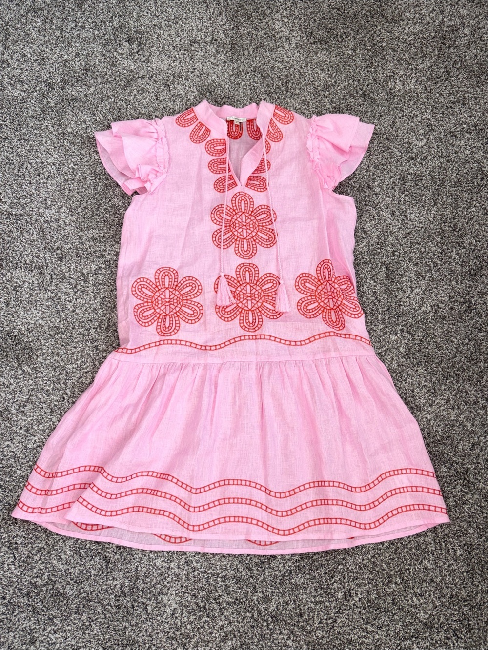 Tyler Boe Aimee Embroidered Linen Dress in Pink